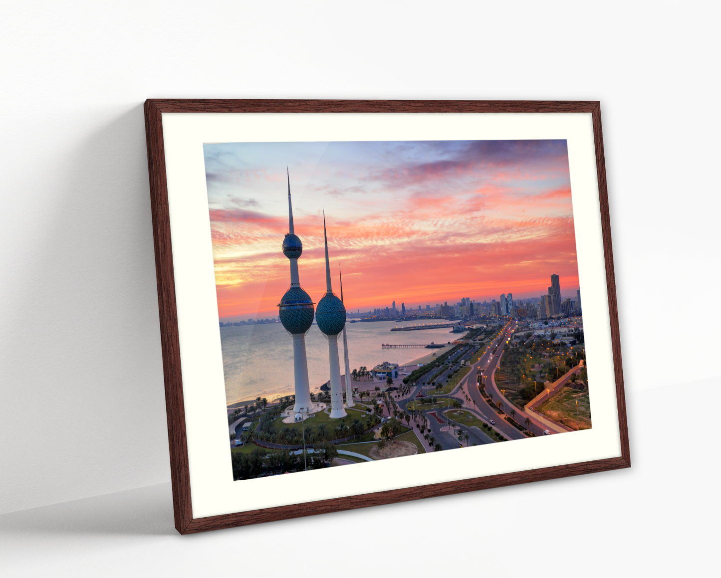 Kuwait Tower On Fire Sunrise Aerial
