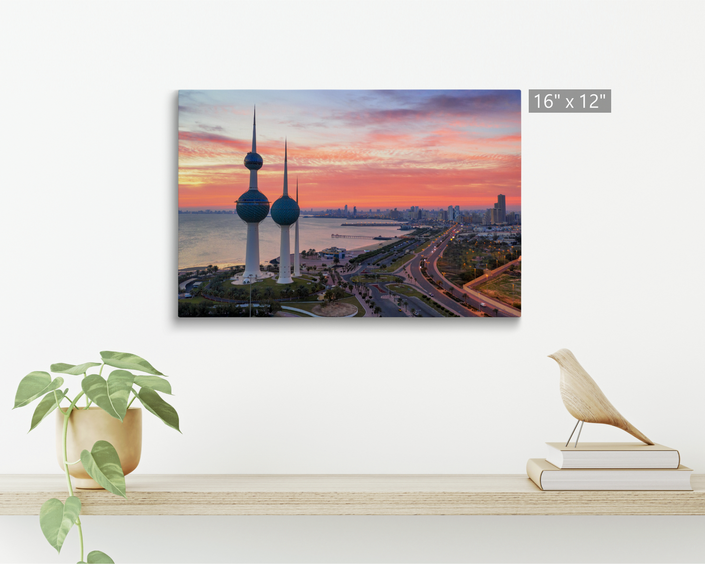 Kuwait Tower On Fire Sunrise Aerial