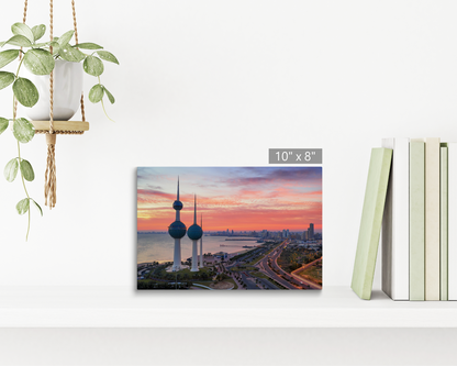 Kuwait Tower On Fire Sunrise Aerial