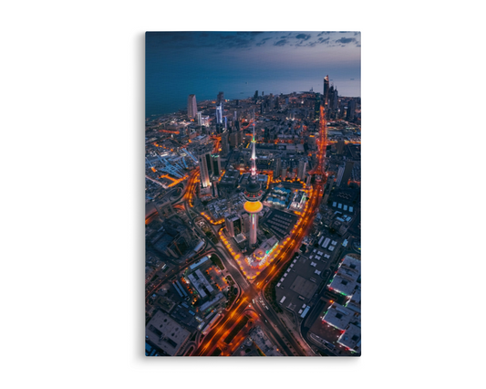 Great aerial view of kuwait city at night
