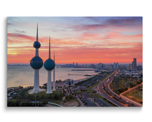 Kuwait Tower On Fire Sunrise Aerial