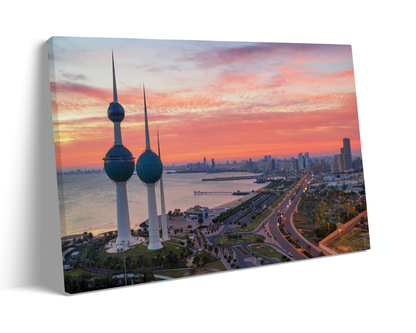 Kuwait Tower On Fire Sunrise Aerial