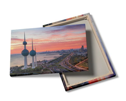 Kuwait Tower On Fire Sunrise Aerial